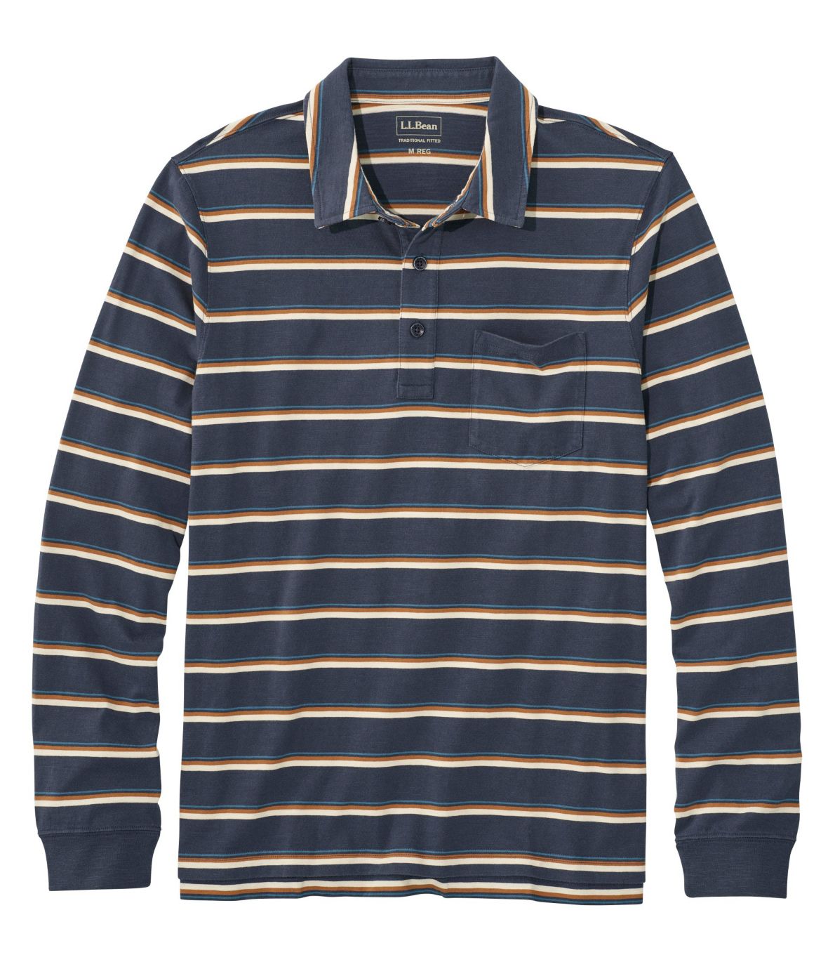 Men's Lakewashed® Organic Cotton Polo with Pocket, Long-Sleeve, Stripe