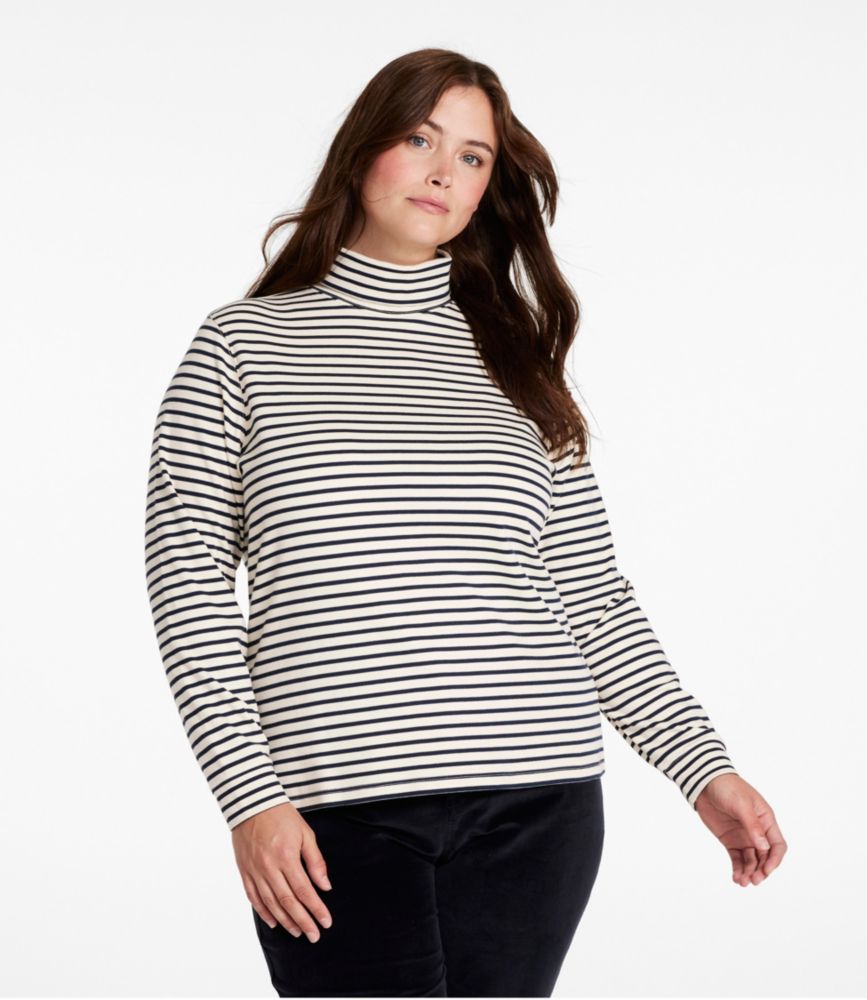 Women's L.L.Bean Interlock Turtleneck, Long-Sleeve Stripe, Cream/Classic Navy, small image number 2