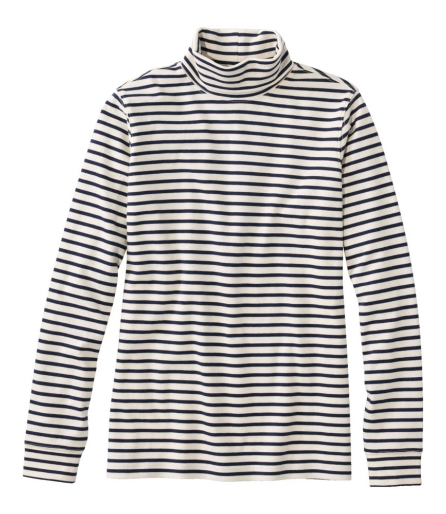 Women's L.L.Bean Interlock Turtleneck, Long-Sleeve Stripe, Cream/Classic Navy, small image number 1