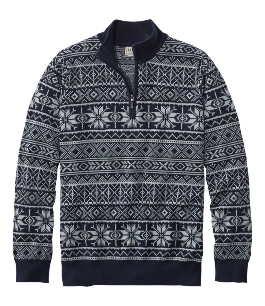 Men's Cotton/Cashmere Sweater, Quarter Zip, Fair Isle | Sweaters at L.L ...