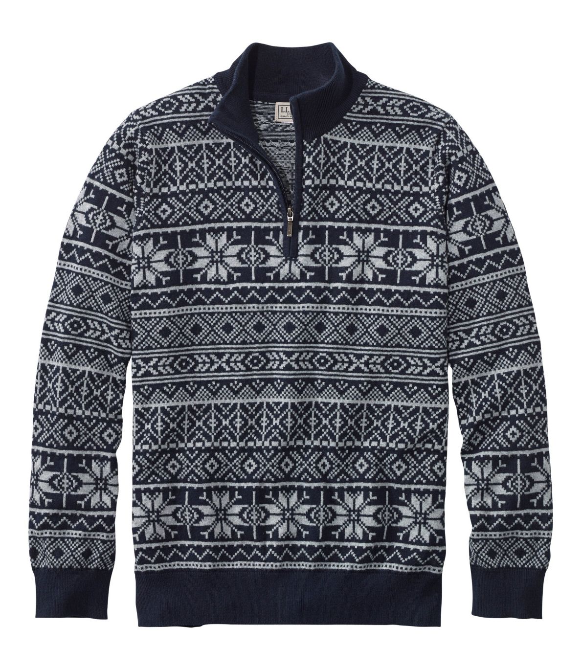 Men's Cotton/Cashmere Sweater, Quarter Zip, Fair Isle
