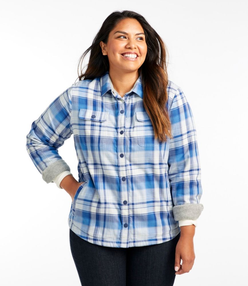 Women's Fleece-Lined Flannel Shirt, Snap-Front Plaid, Bright Capri, small image number 2