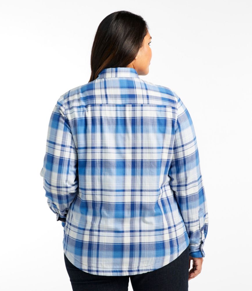 Women's Fleece-Lined Flannel Shirt, Snap-Front Plaid, Bright Capri, small image number 3