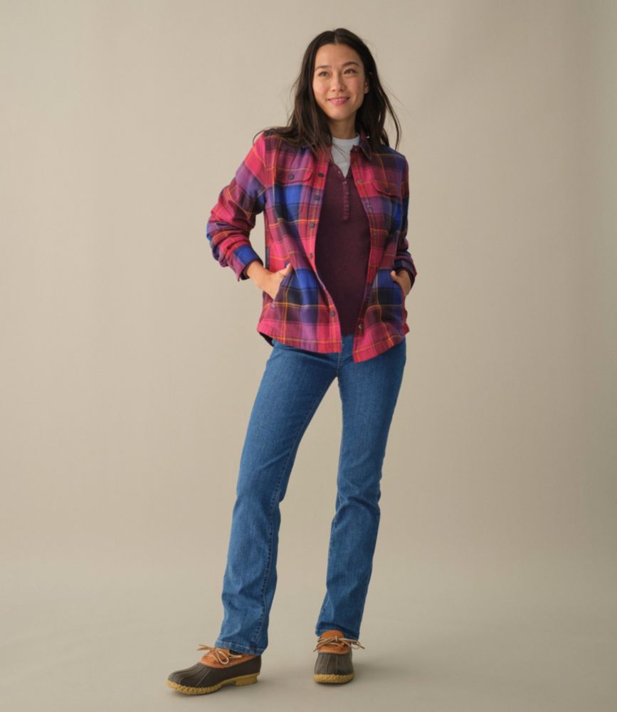 Women's Fleece-Lined Flannel Shirt, Snap-Front Plaid, Rustic Red, small image number 7