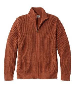 Men's Organic Cotton Waffle Sweater, Full Zip