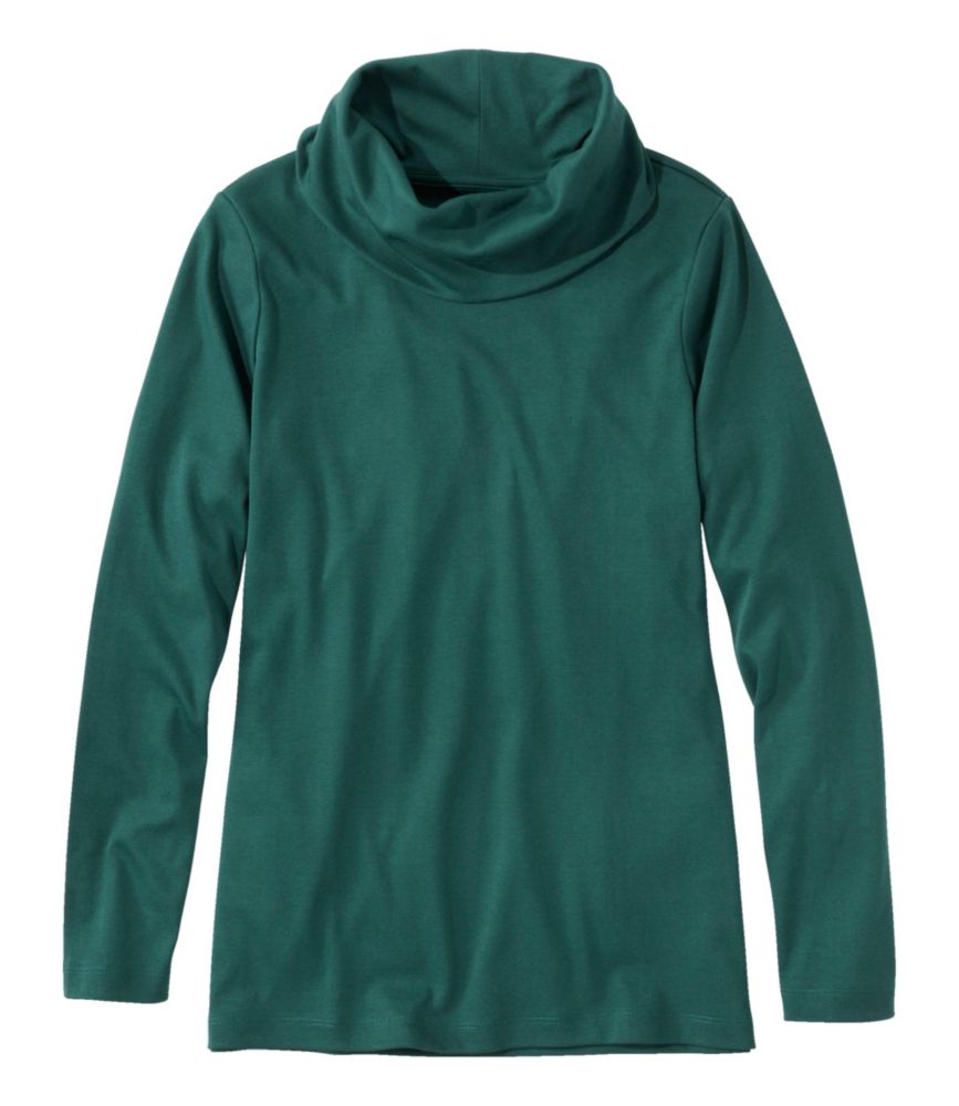 Women's Pima Cotton Tee, Long-Sleeve Cowlneck, Dark Pine, small image number 1