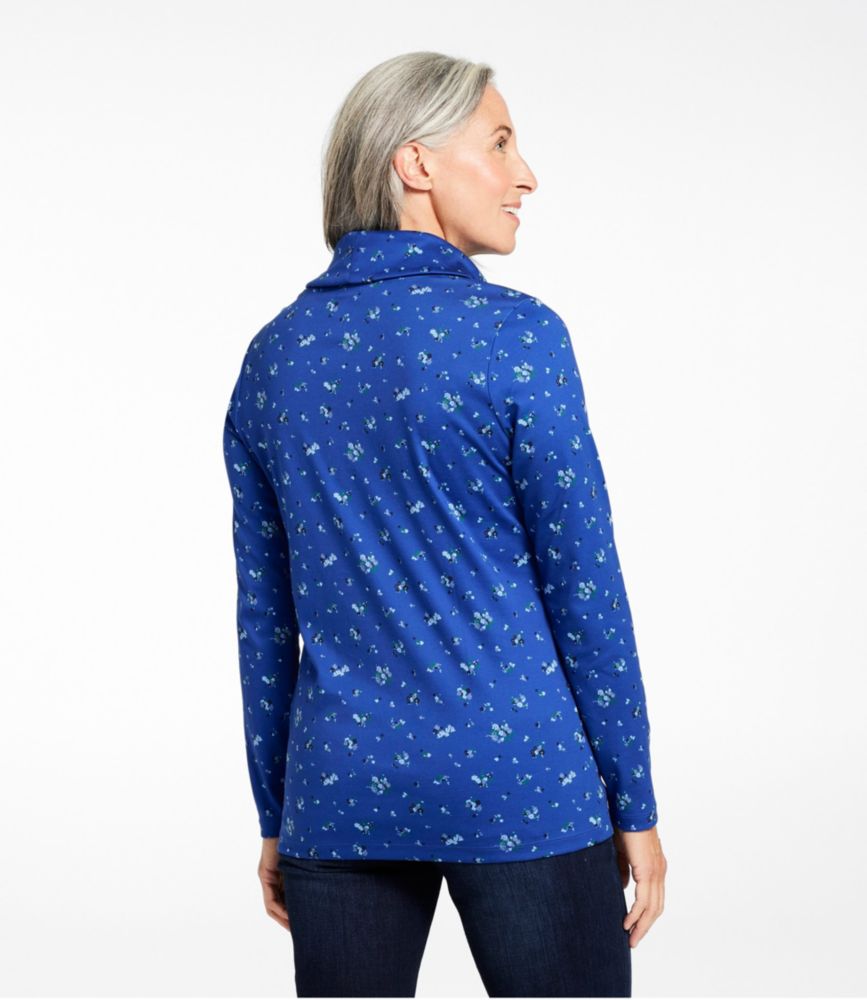 Women's Pima Cotton Tee, Long-Sleeve Cowlneck Print, Regatta Blue Ditsy, small image number 3