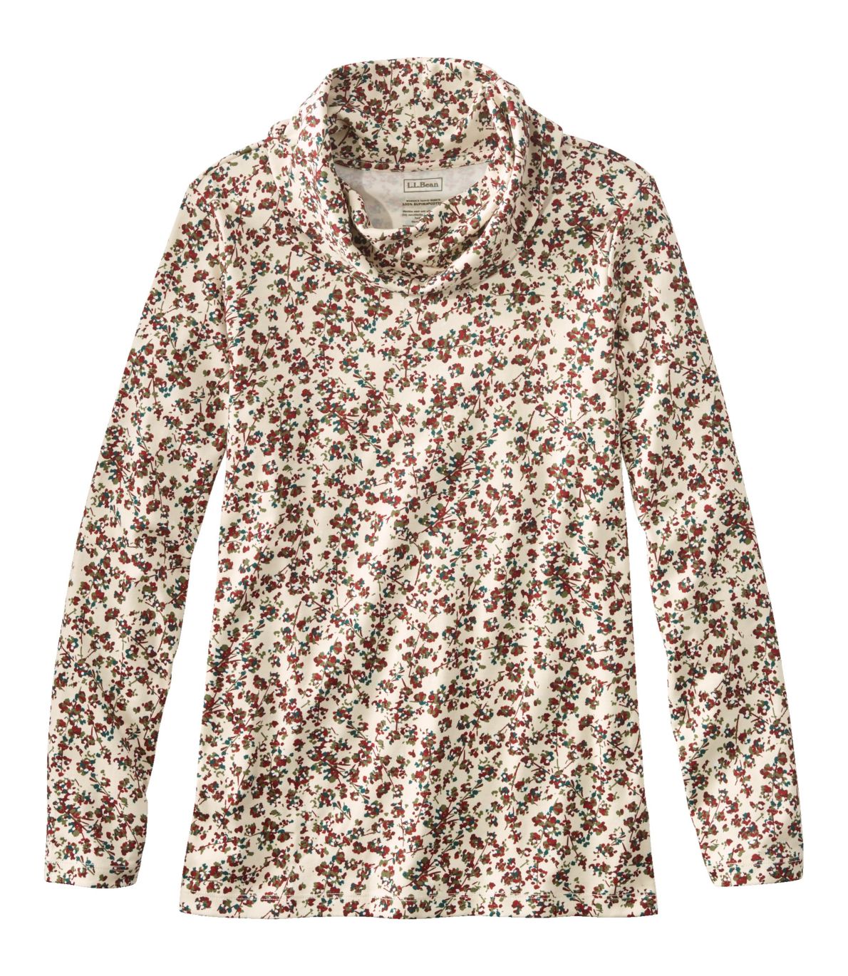 Women's Pima Cotton Tee, Long-Sleeve Cowlneck Print