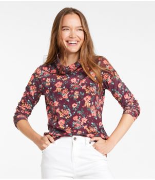 Women's Pima Cotton Tee, Long-Sleeve Cowlneck Print