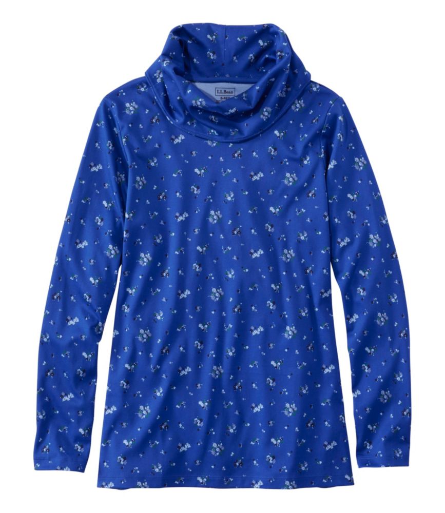 Women's Pima Cotton Tee, Long-Sleeve Cowlneck Print, Regatta Blue Ditsy, small image number 1