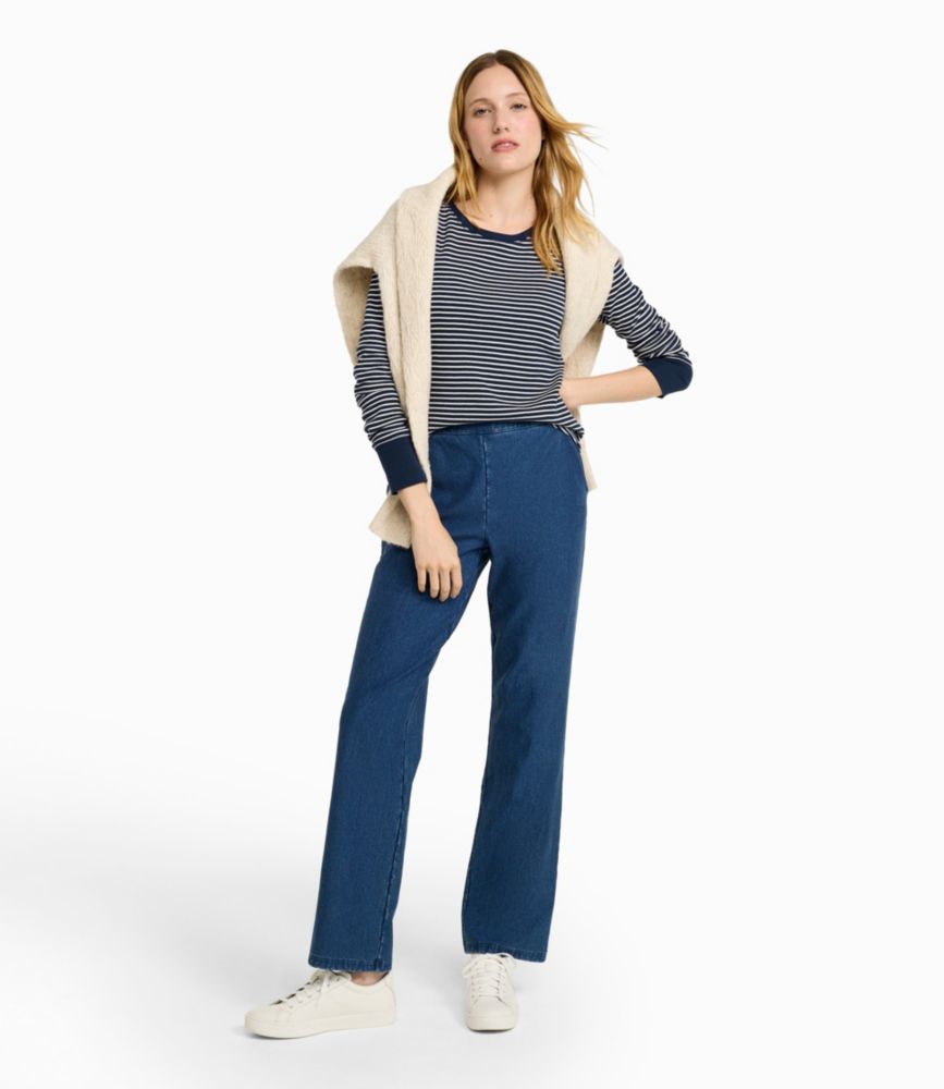 Women's Perfect Fit Pants, Denim Straight-Leg Fleece-Backed