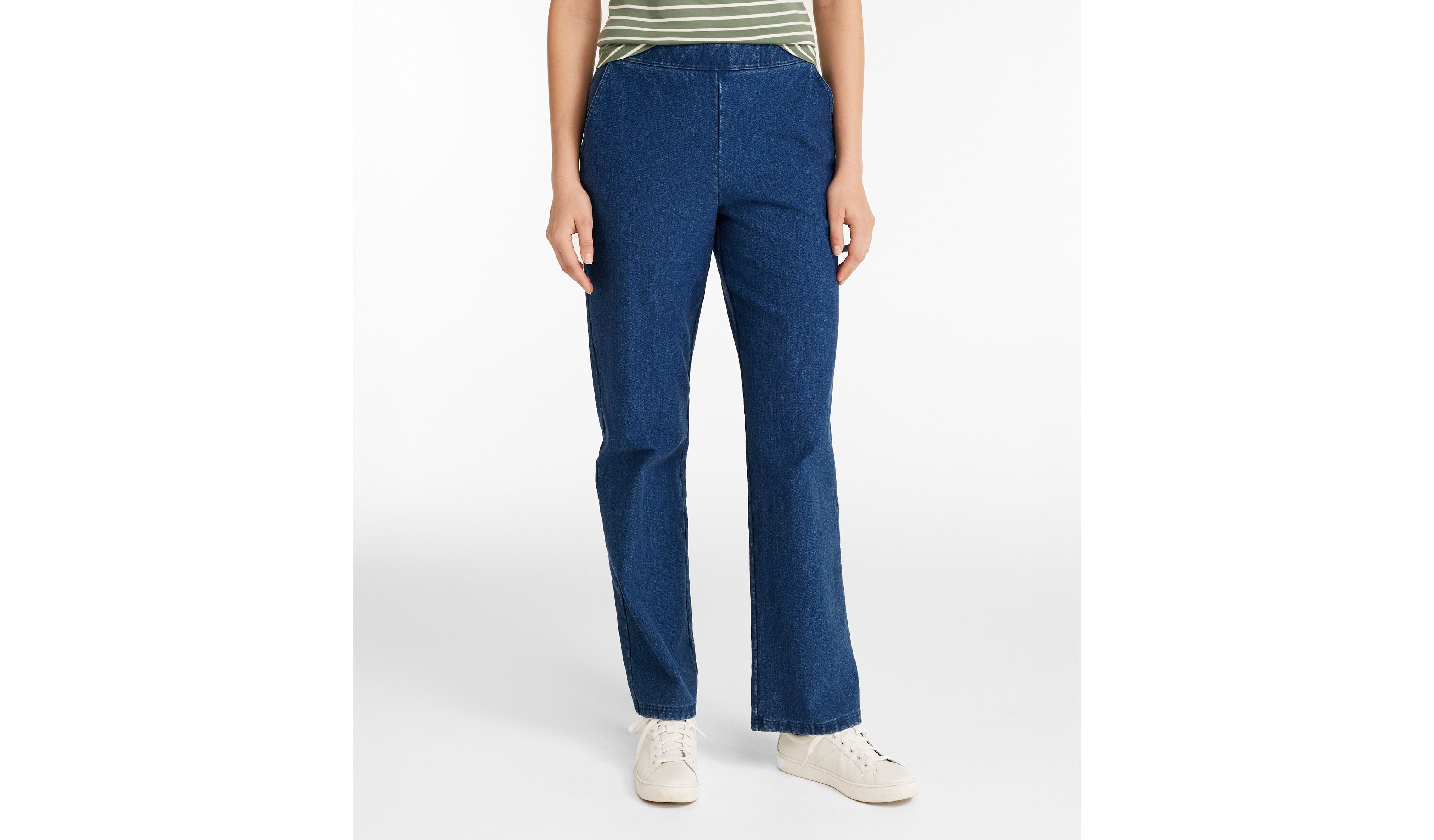 Women's Perfect Fit Pants, Denim Straight-Leg Fleece-Backed