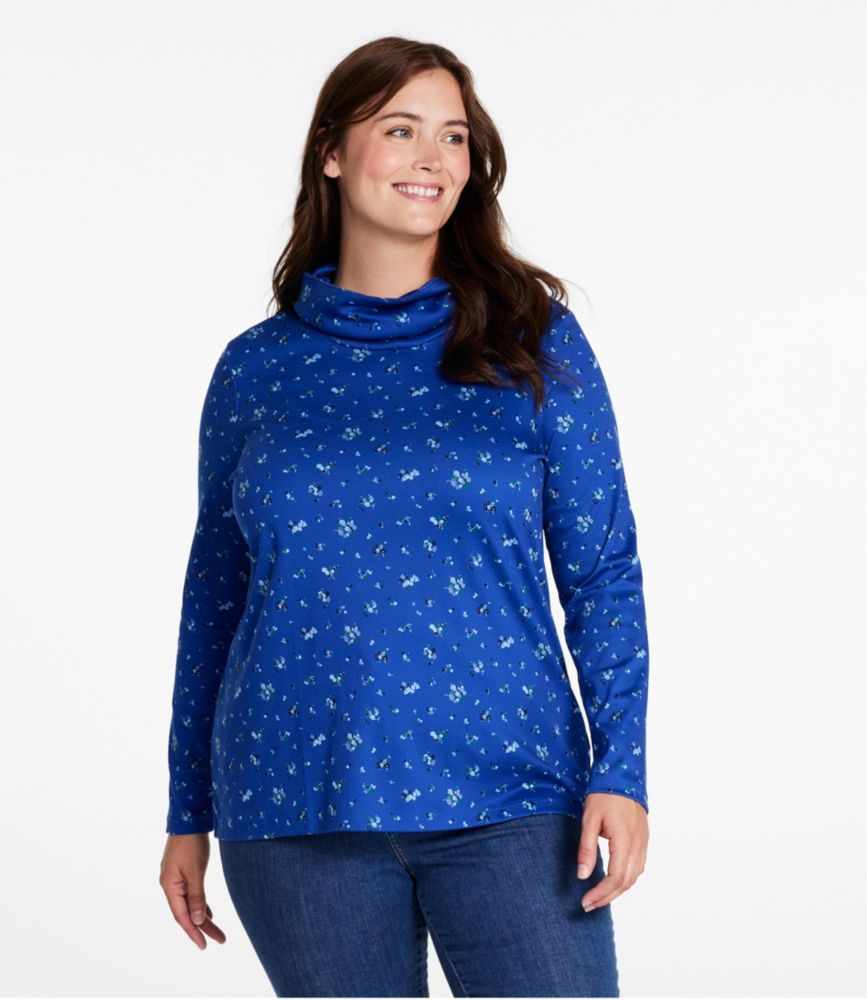 Women's Pima Cotton Tee, Long-Sleeve Cowlneck Print
