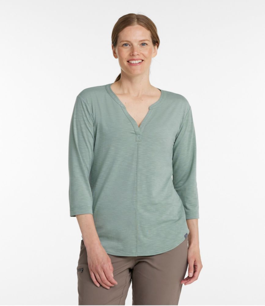 Women's Streamside Tee, Three-Quarter-Sleeve Splitneck, Larkspur, small image number 2