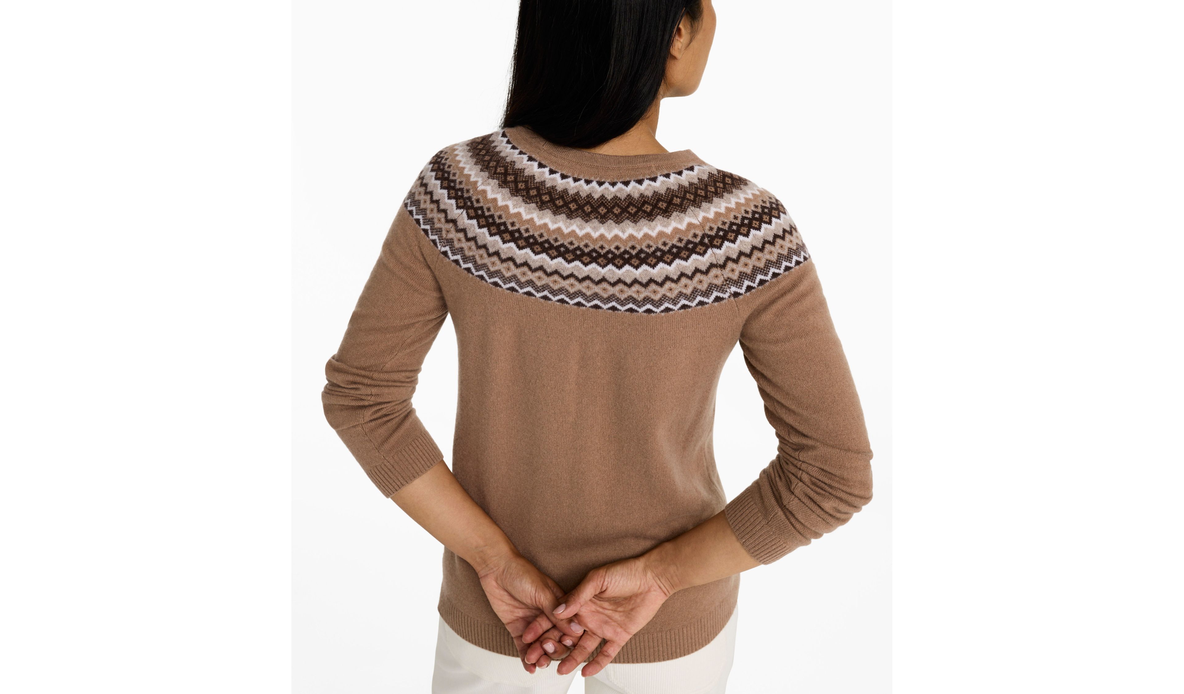 Women's Classic Cashmere Sweater, Crewneck Fair Isle