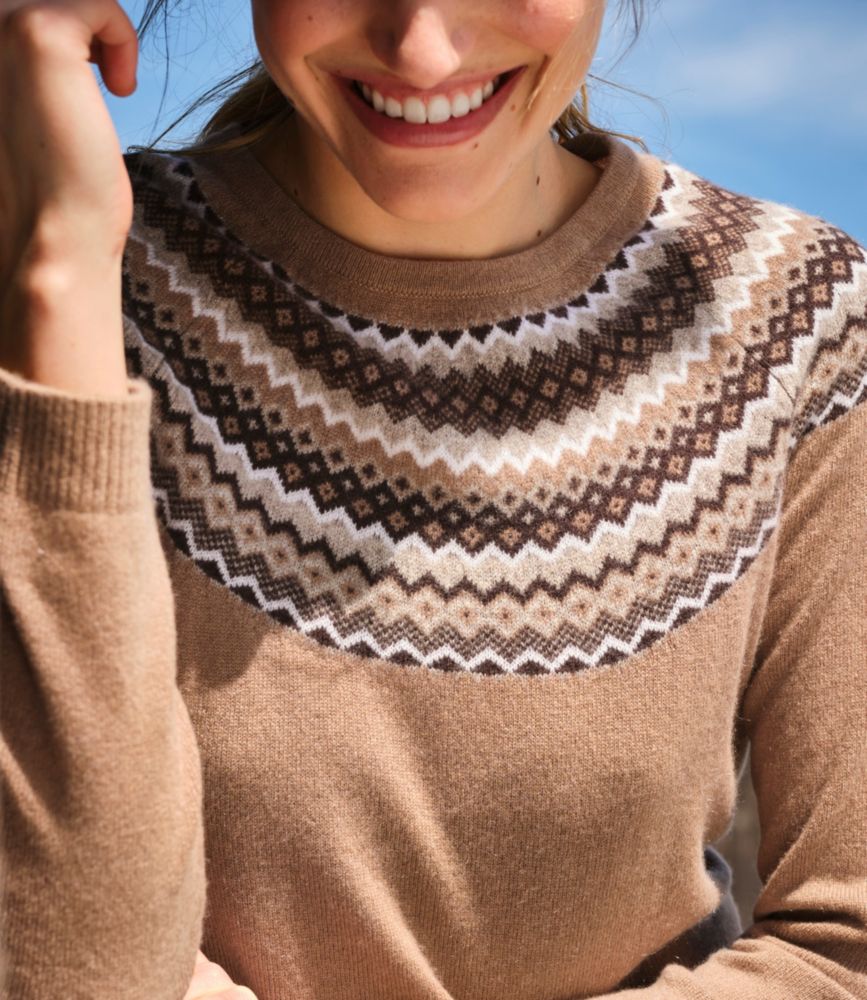 Women's Classic Cashmere Sweater, Crewneck Fair Isle