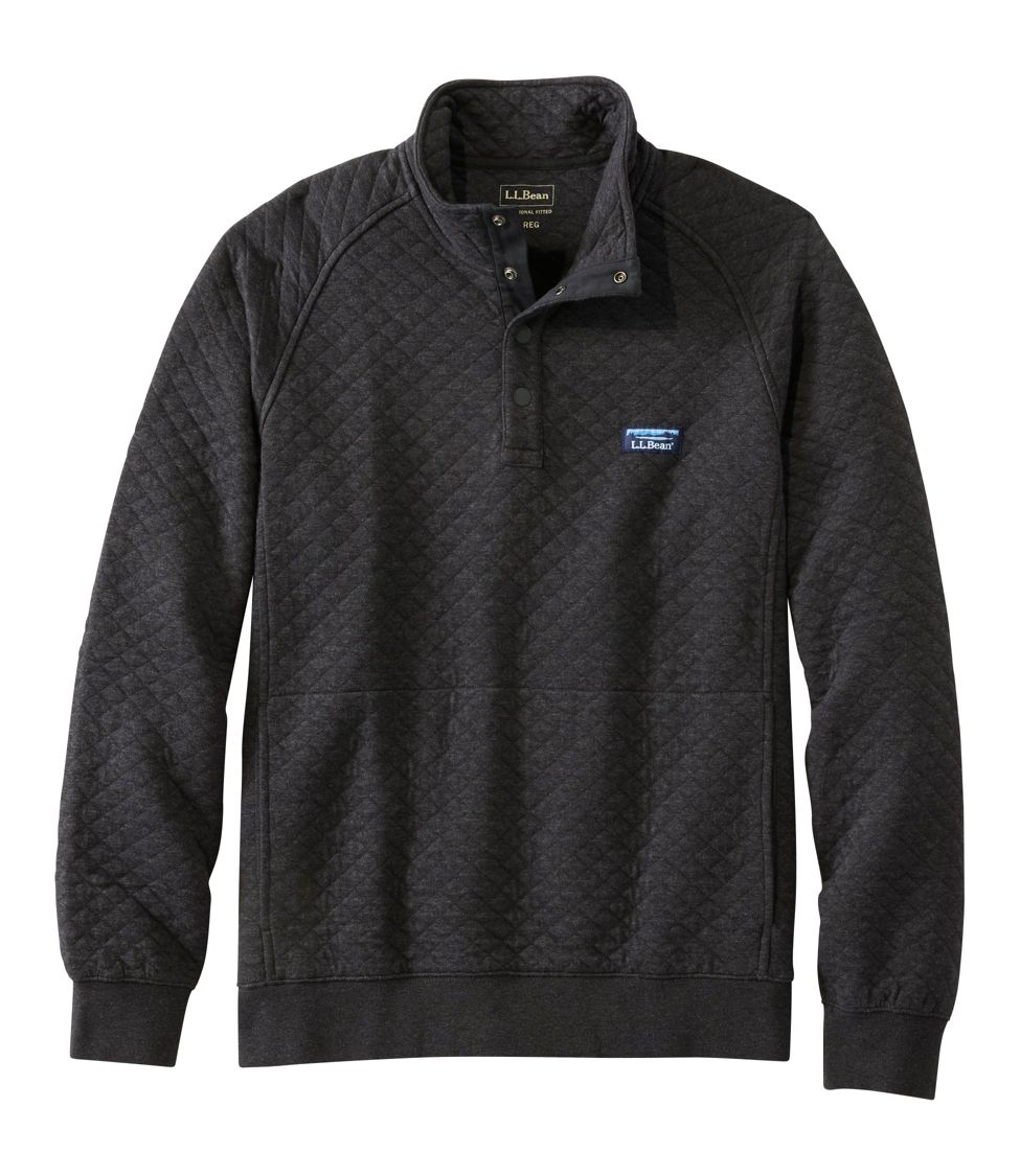 Men's Quilted Sweatshirt, Mockneck Dark Charcoal Heather XXXL, Polyester Cotton | L.L.Bean