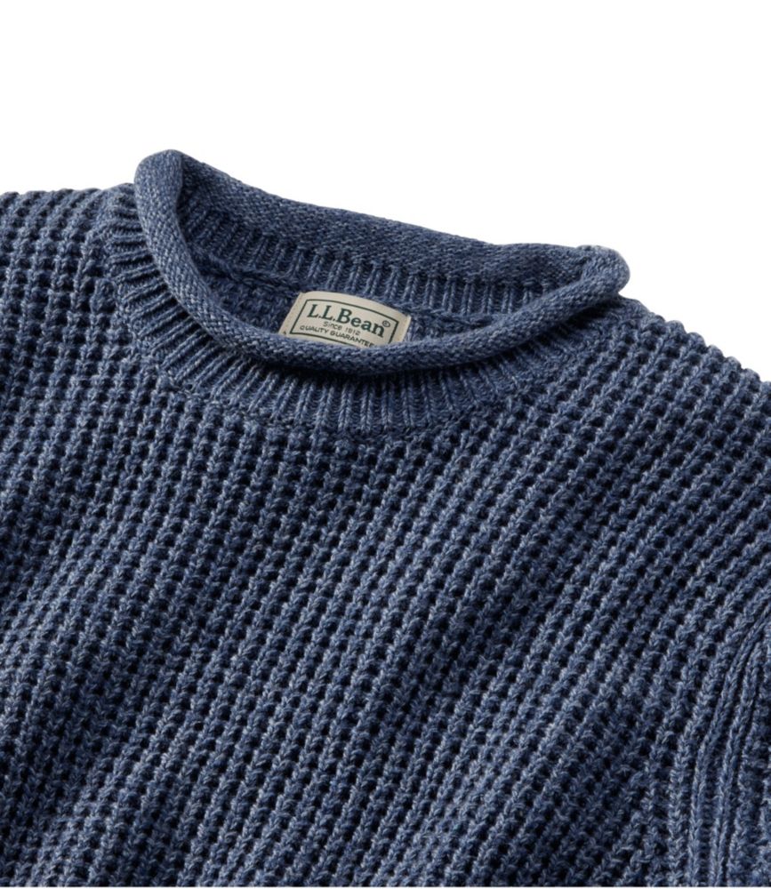 Men's Organic Cotton Waffle Sweater, Rollneck Crew, Stripe at L.L.