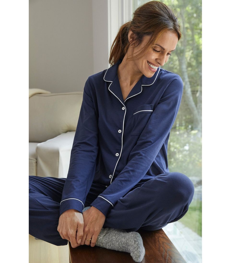 Women's Super-Soft Shrink-Free Button Front Pajama Set, Stripe at L.L. Bean