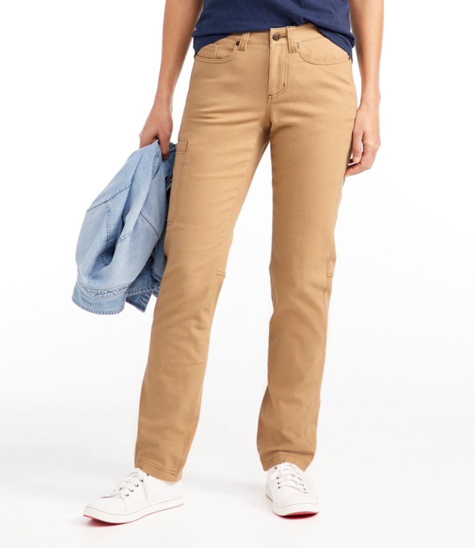 Women's Stretch Canvas Five-Pocket Pants, Mid-Rise Straight-Leg