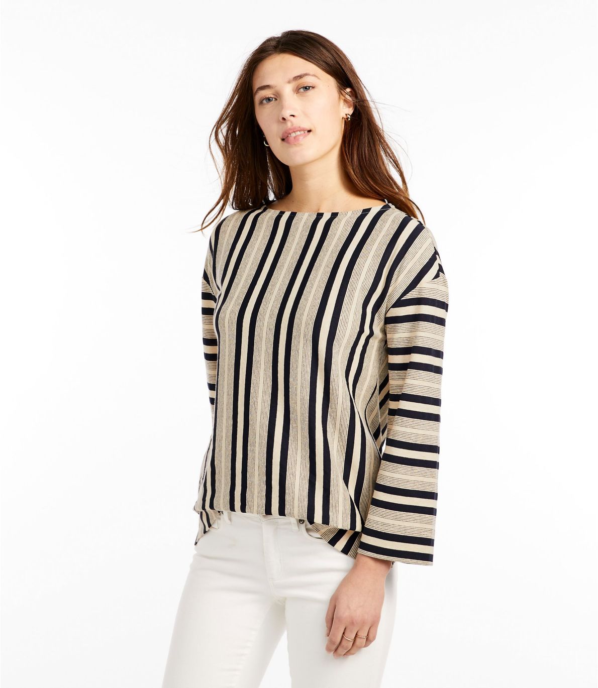 Women's Signature Organic Cotton/Hemp-Blend Top, Long-Sleeve Stripe