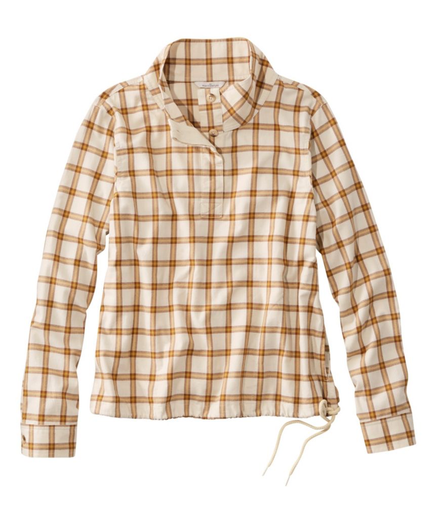 Image of Women's Signature Brushed Cotton Mockneck Shirt, Pattern Tan S