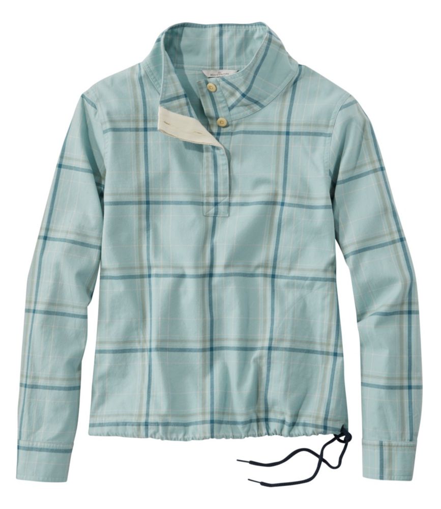 Image of Women's Signature Brushed Cotton Mockneck Shirt, Pattern Blue XS