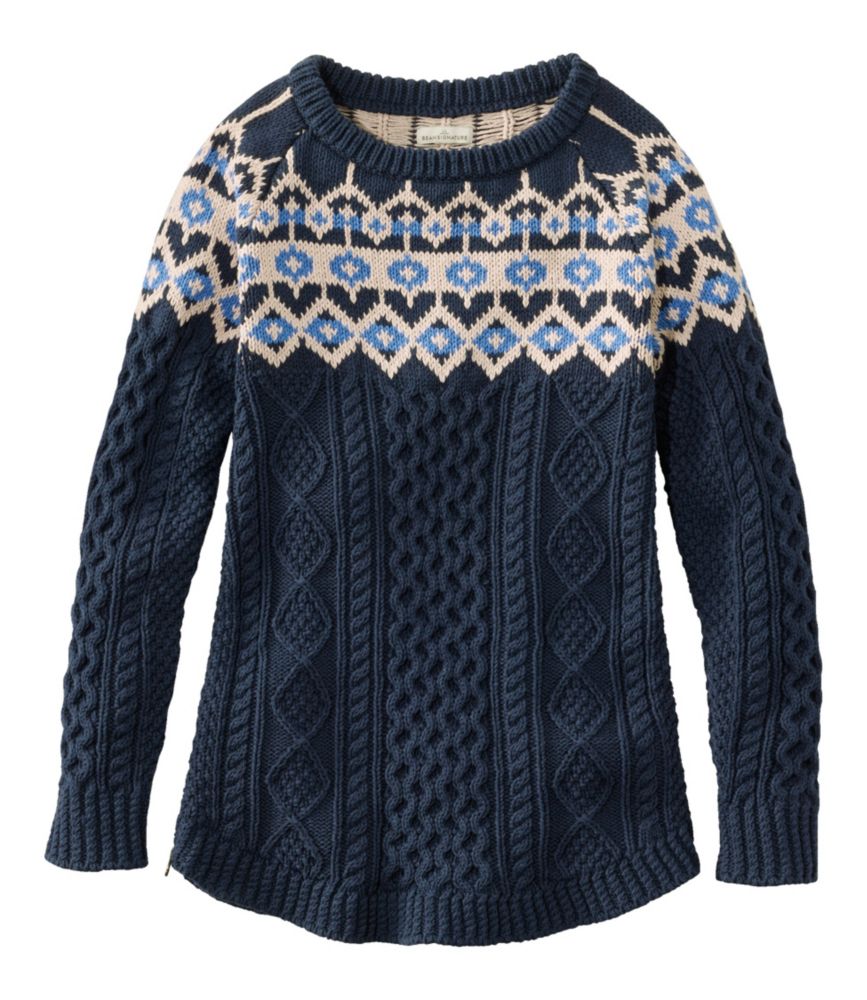 Women's Signature Cotton Fisherman Tunic Sweater, Fair Isle, Navy Fair Isle, small image number 1