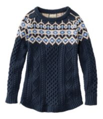 Women's Signature Cotton Fisherman Sweater, Short Cardigan Fair Isle