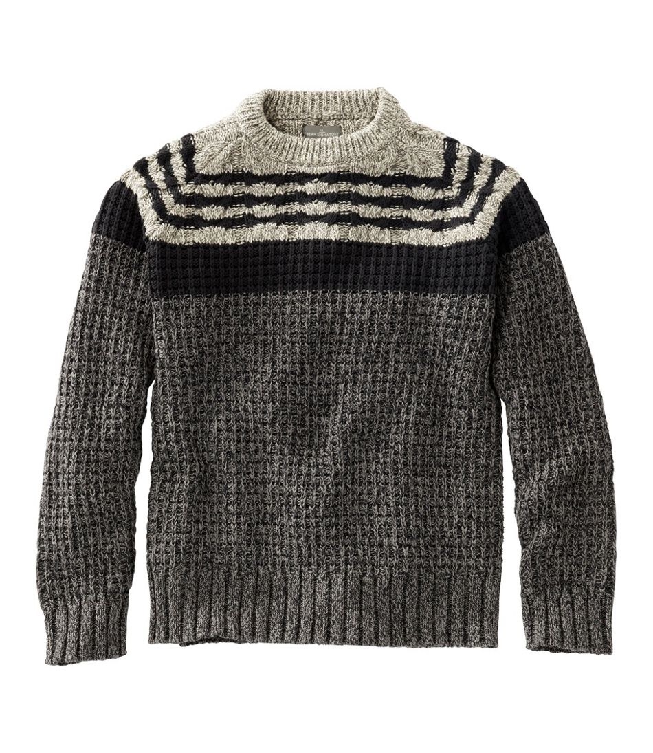 Men's Signature Cotton Fisherman Sweater, Mixed-Stitch Crewneck, Regular