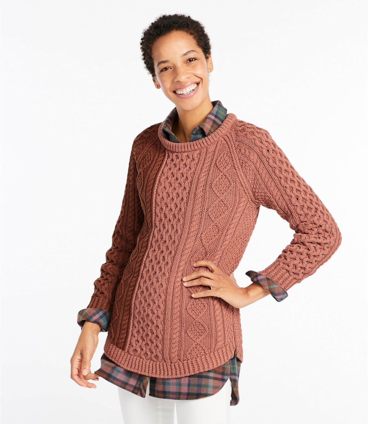 Women's Signature Cotton Fisherman Tunic Sweater, Colorblock