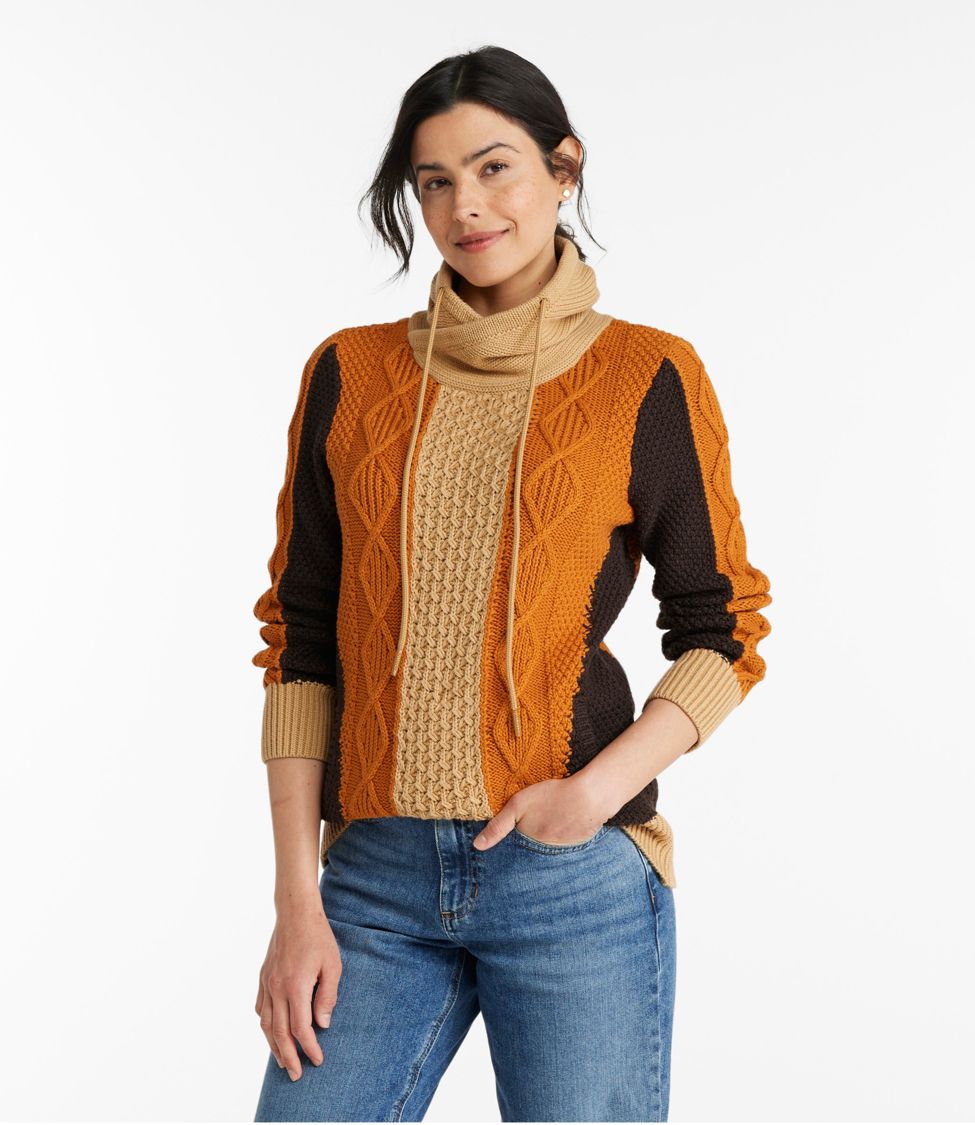 Women's Orange Colorblock Ribbed Knit Cardigan Casual Soft Open