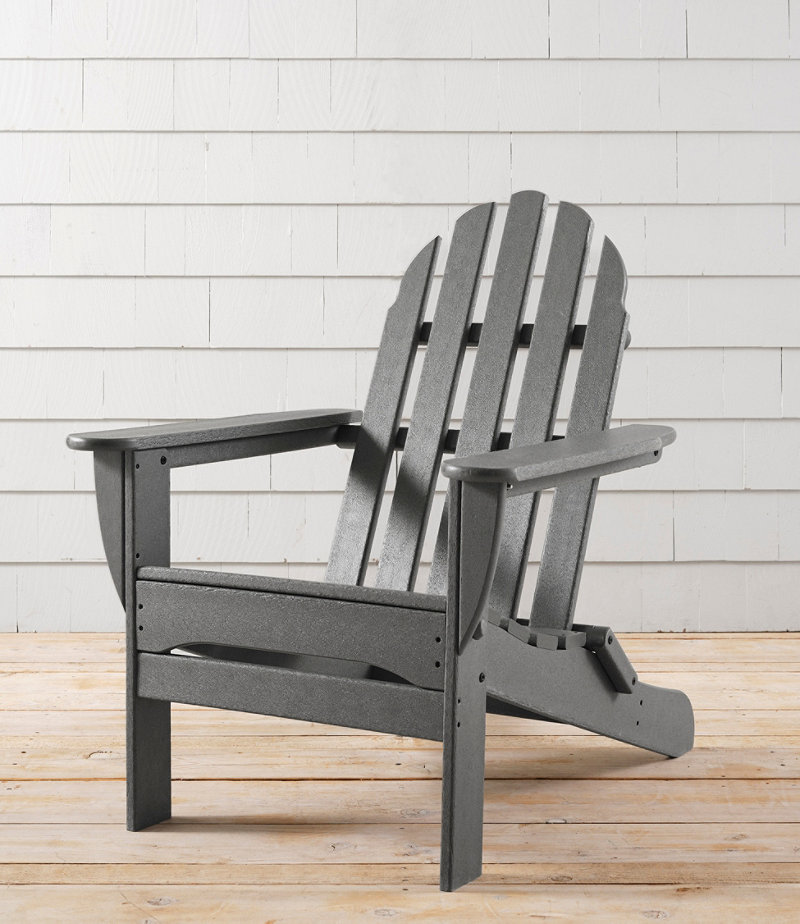L.L.Bean All-Weather Classic Adirondack Chair in gray on a wooden deck