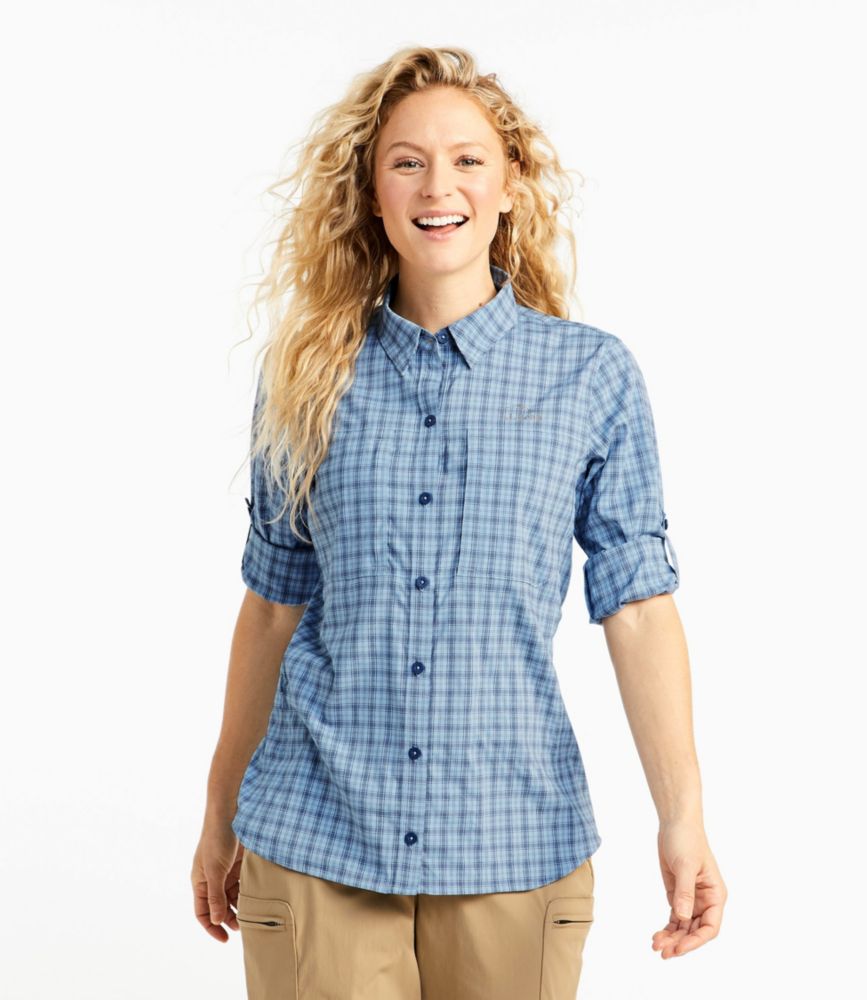 Women's Tropicwear Pro Stretch Shirt, Long-Sleeve Plaid, Mid-Blue, small image number 2