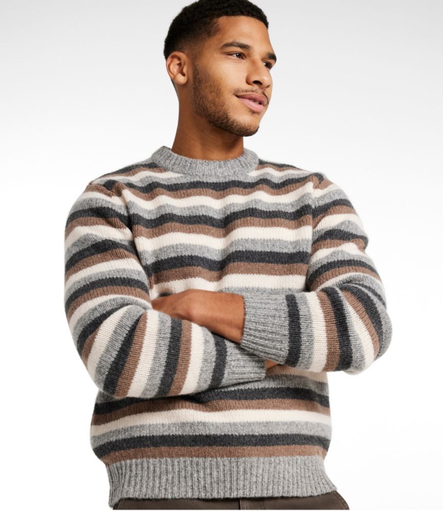 Men's Bean's Classic Ragg Wool Sweater, Crewneck, Stripe, Natural, small image number 2