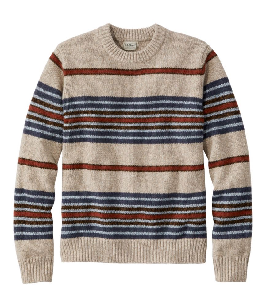 Men's Bean's Classic Ragg Wool Sweater, Crewneck, Stripe, Natural, small image number 1