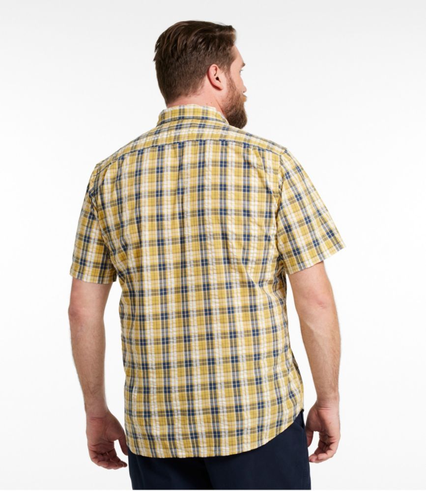 Men's Organic Cotton Seersucker Shirt, Short-Sleeve, Slightly Fitted, Plaid, Light Gold, small image number 5