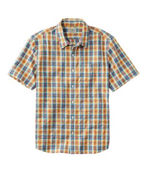 Men's Organic Cotton Seersucker Shirt, Short-Sleeve, Slightly Fitted, Plaid