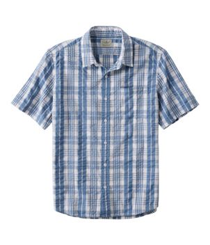 Men's Organic Cotton Seersucker Shirt, Short-Sleeve, Slightly Fitted, Plaid