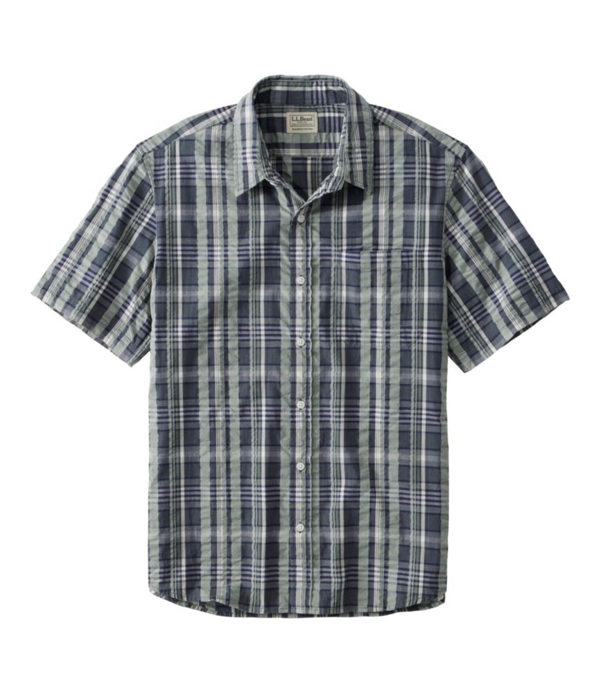 Men's Organic Cotton Seersucker Shirt, Short-Sleeve, Slightly Fitted, Plaid