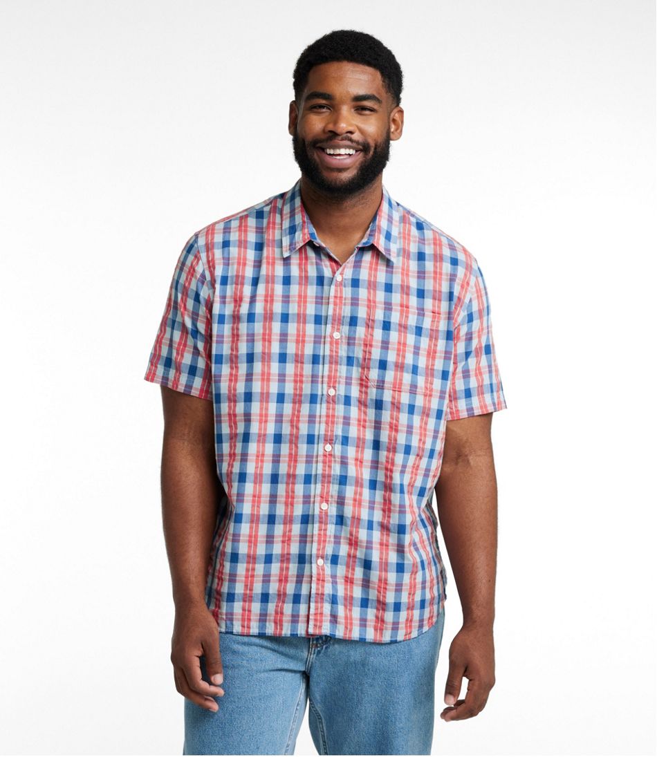 Men's Organic Cotton Seersucker Shirt, Short-Sleeve, Slightly Fitted ...