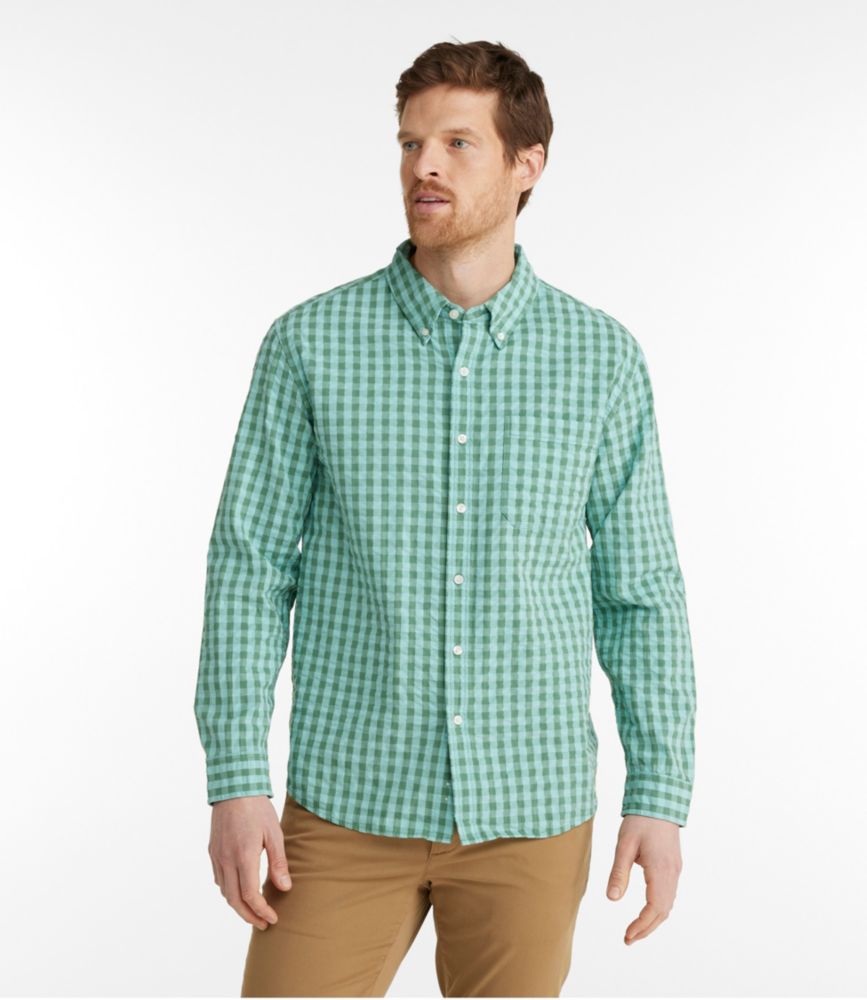 Men's Organic Cotton Seersucker Shirt, Long-Sleeve, Traditional Fit, Plaid, , small image number 2