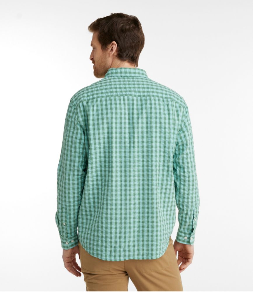 Men's Organic Cotton Seersucker Shirt, Long-Sleeve, Traditional Fit, Plaid, Light Blue, small image number 3