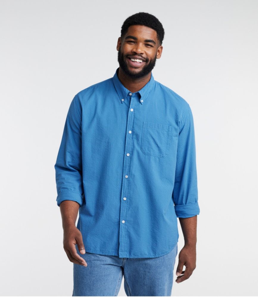 Men's Organic Cotton Seersucker Shirt, Long-Sleeve, Traditional Fit, Plaid, Light Blue, small image number 4