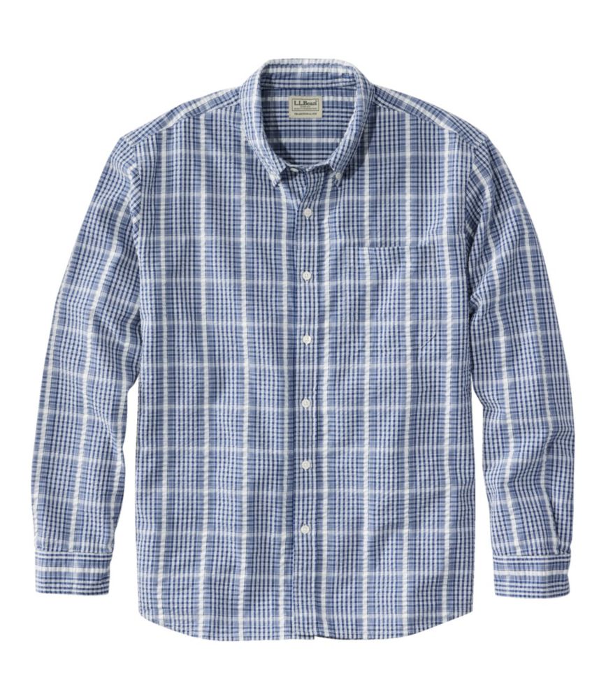 90s-00'S LL Bean Traditional Fit Gingham Check Seersucker Long Sleeve Button-Down Check Shirt, Men's XL cotton blue type Vintage Second Hand