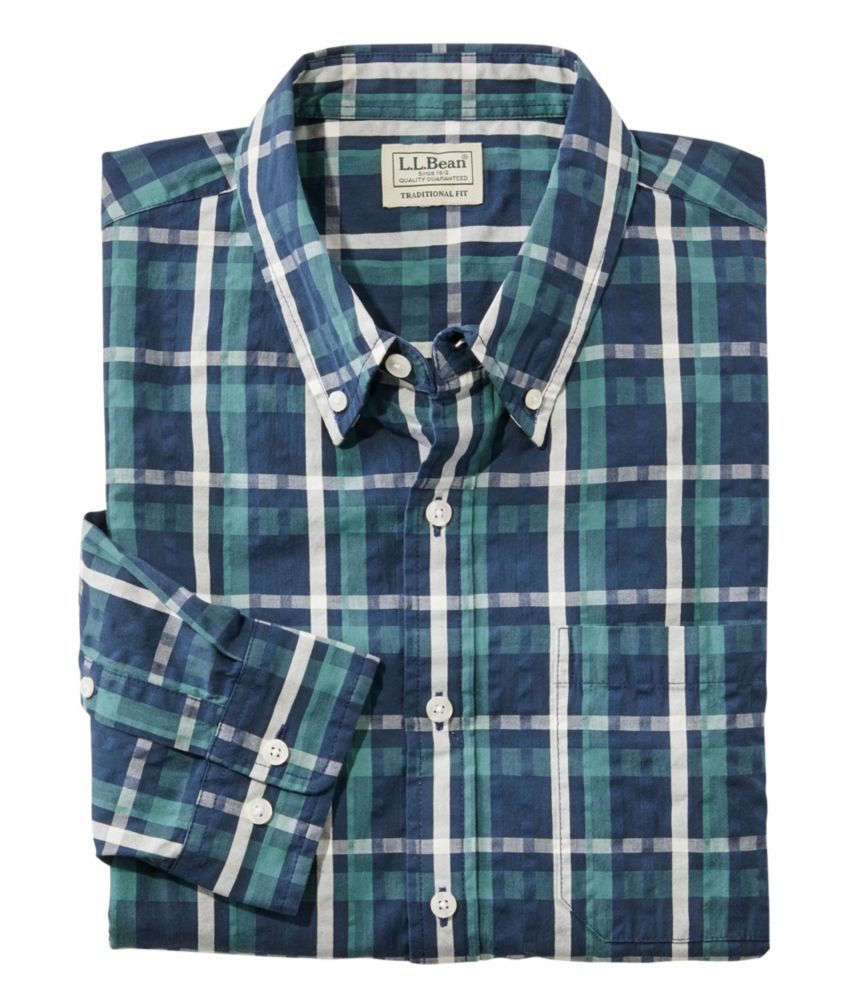 Men's Organic Cotton Seersucker Shirt, LongSleeve, Traditional Fit, Plaid