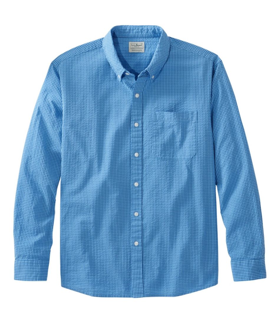 Men's Organic Cotton Seersucker Shirt, Long-Sleeve, Traditional Fit, Plaid Bluebell Extra Large | L.L.Bean