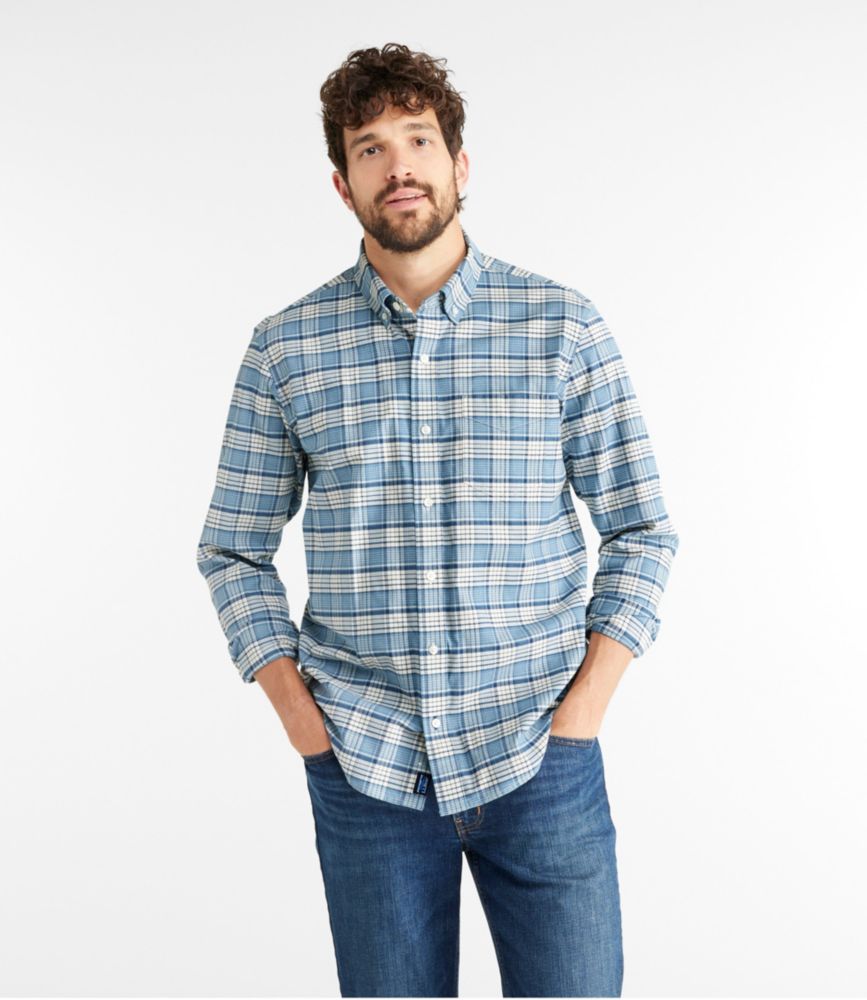 Men's Comfort Stretch Oxford Shirt, Traditional Untucked Fit, Plaid, Bayside Blue, small image number 2