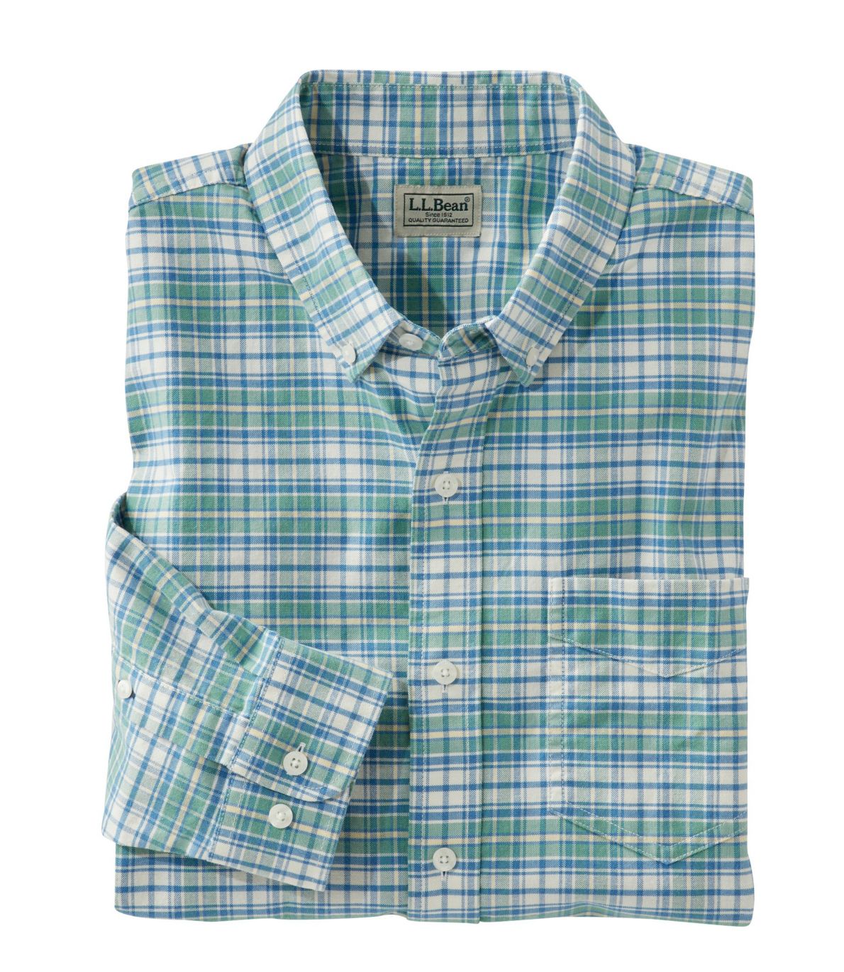 Men's Comfort Stretch Oxford Shirt, Traditional Untucked Fit, Plaid at ...