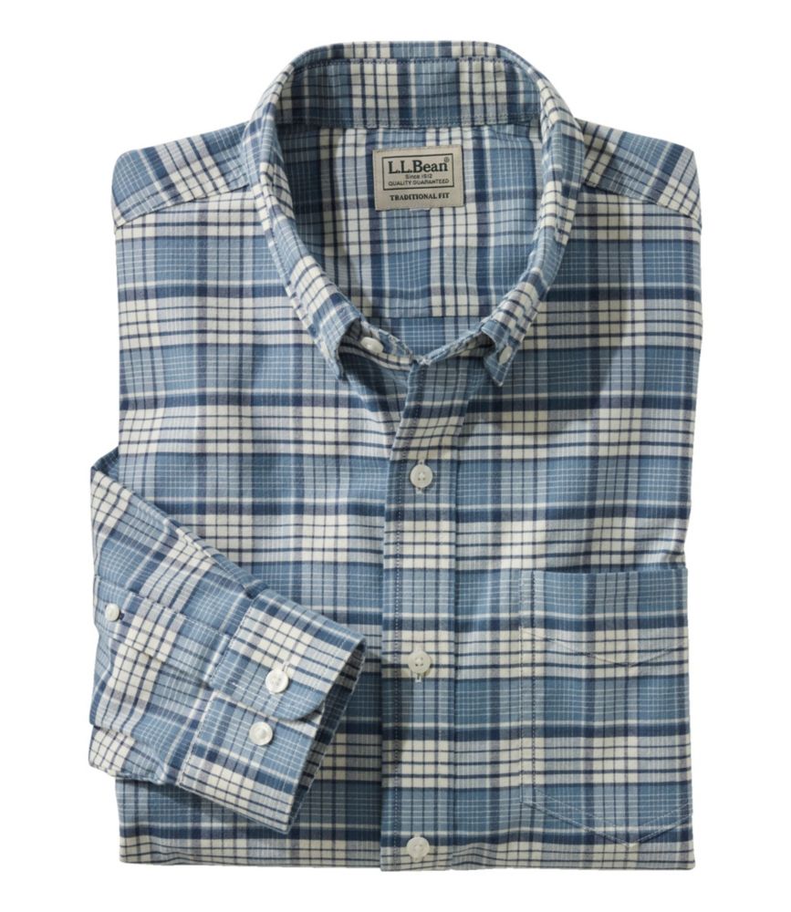 Men's Comfort Stretch Oxford Shirt, Traditional Untucked Fit, Plaid, Bayside Blue, small image number 1